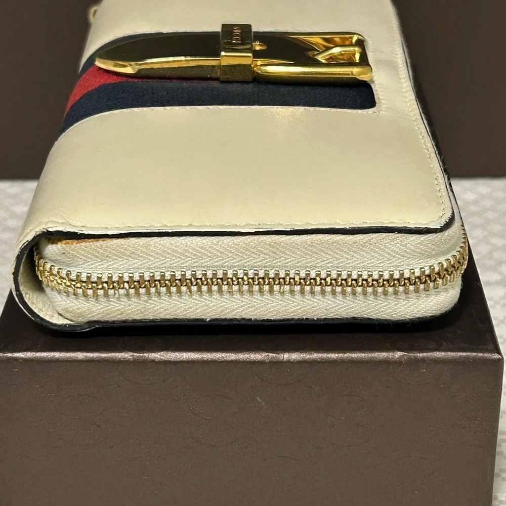 GUCCI Sylvie Web Accent Sherry Line Leather Accordion Zip Around Long Wallet